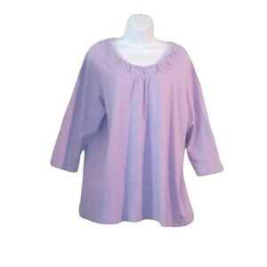 D & Company Top Women's 1X Stretch Knit Lavender Pintuck Neckline 3/4 Sleeve Sco